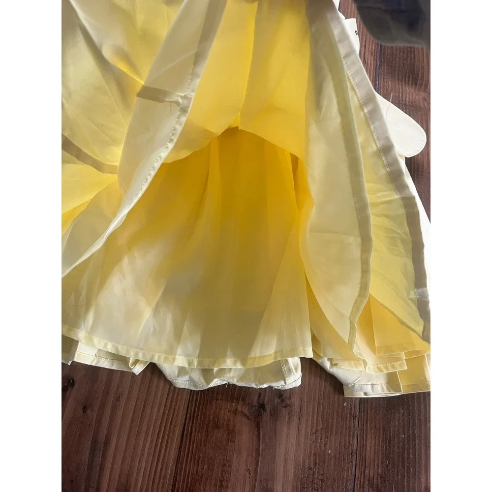 HM Womens Pale Yellow Sleeveless Belted Pleated Fit Flare Midi Dress Size 6